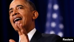 Президент США Барак Обама выступает в Министерстве юстиции США 17 января 2014 года с речью о реформирования АНБ