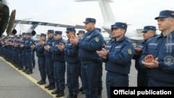 Armenia - Armenian doctors, sappers and other military personnel attend a farewell ceremony at Yerevan airport before being deployed in Syria, February 8, 2019. 