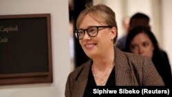Catherine Croft, a specialist on Ukraine with the State Department, arrives for a closed-door deposition at the U.S. Capitol in Washington on October 30.