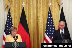 Канцлерка Нямеччыны Ангела Мэркель і прэзыдэнт ЗША Джо Байдэн, Вашынгтон, 15 ліпеня 2021 г.