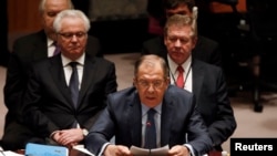 Лавров БУУнун Коопсуздук кеңешинде сүйлөөдө. 23-февраль, 2015-жыл.