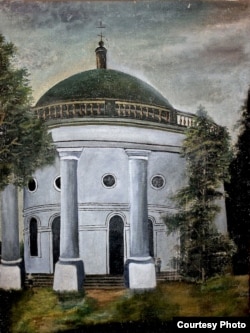 Олійне полотно з яготинською Троїцькою церквою авторства Павла Василенка, яке експонується в Яготинській картинній галереї (фотокопія з електронного архіву авторки)