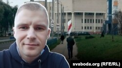 Руслан Акостка перад турмой у 2019 годзе і падчас пратэсту 15 лістапада 2020 году. Каляж