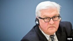 Франк-Вальтер Штайнмаєр під час перебування в латвійській Ризі, 11 березня 2014 року