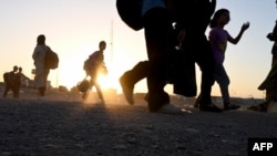 مهاجران افغان در حال عبور از منطقه مرزی ایران و افغانستان 