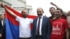 Armenian Prime Minister Nikol Pashinian (center) visits Nagorno-Karabakh on May 9.