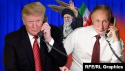 Трамп (л), Путін (л) і верховний лідер Ірану Хаменеї. Колаж