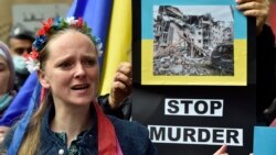 Пратэст украінцаў, якія жывуць у Лібане, супраць расейскай агрэсіі, разьвязанай супраць іх радзімы. Бэйрут, побач з амбасадай Расеі, 9 сакавіка 2022