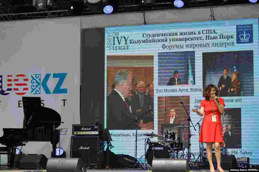 На все дни фестиваля была развернута фотовыставка, рассказывающая об успешных казахстанцах, обучавшихся в США. Некоторые из них пришли на фестиваль и рассказали о годах своей учебы в Америке. Например, Шолпан Прымбетова два года училась в Колумбийском университете в Нью-Йорке. Она поехала туда, уже имея диплом провизора. Поступила только с третьего раза. Годы учебы в Америке считает одними из лучших в своей жизни. Рассказала и о том, как просто студентам Колумбийского университета можно попасть на встречи с главами государств и как просто им можно там задать вопрос. Например, она побывала на встрече с президентом Казахстана Нурсултаном Назарбаевым в стенах американского университета. Все фото глав государств, которые Шолпан выводила на экран, она делала сама. Сейчас она &ndash; заместитель регионального директора &laquo;Центра изучения глобального здоровья в Центральной Азии&raquo; при Колумбийском университете. 