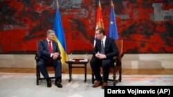 Президент України Петро Порошенко під час переговорів зі своїм сербським колегою Александаром Вучичем, 3 липня 2018 року