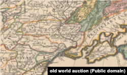 Фрагмент карты Московии авторства Никола Сансона и Юбера Жайо, изданна примерно в 1700 году. Четко видно, что Украина на ней есть и обозначена как «Страна казаков», а также украинская территория не закрашена как Московия