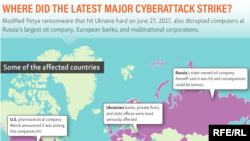 “Не Петя” (Not Petya) компьютерлик вирусу 2017-жылы жайылган өлкөлөрдүн картасы.