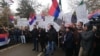 In North Mitrovica, local ethnic Serbs protest against the tax imposed on imports from Serbia on November 28.