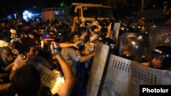 Armenia - Opposition protesters attack riot police in Yerevan, 20Jul2016.