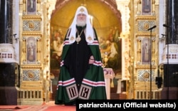 Московський патріарх Кирило у Храмі Христа Спасителя, в якому він під час проповіді назвав Вселенського патріарха Варфоломія «розкольником». Москва, 27 вересня 2021 року