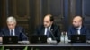 Armenia - Education Minister Arayik Harutiunian (C) speaks at a cabinet meeting in Yerevan, March 25, 2019.