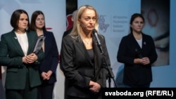 Анжаліка Мельнікава выступае на Форуме беларусаў у Варшаве. Студзень 2025 году