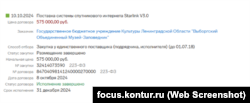 Дані про закупівлю Виборзьким музеєм-заповідником системи супутникового інтернету Starlink