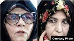 Mir Hossein Musewiniň aýaly Zahra Rahnaward (sagda) we Mehdi Karrubiniň aýaly Fatemeh Karrubi