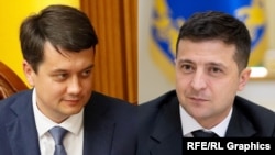 На сьогодні вже ексголова Верховної Ради України Дмитро Разумков (ліворуч) та президент України Володимир Зеленський (комбіноване фото)