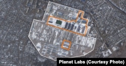 Asipowiçy. 24-nji fewral. Täze gurlan we abatlanan binalar mämişi reňkde görkezilýär.