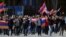 ARMENIA -- Armenian opposition supporters march during a rally in downtown Yerevan, April 25, 2018