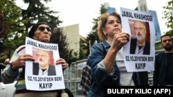 Թուրքիա - Բողոքի ակցիա Ստամբուլում Սաուդյան Արաբիայի հյուպատոսարանի դիմաց՝ «Ջամալ Հաշոգին հոկտեմբերի 2-ից անհետացել է», 9-ը հոկտեմբերի, 2018թ․