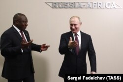 Сирил Рамафоза и Владимир Путин на саммите "Россия - Африка" в Сочи в 2019 году