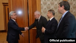 Armenia - President Serzh Sarkisian (L) meets with the Russian, French and U.S. co-chairs of the OSCE Minsk Group in Yerevan, 6Oct2017.