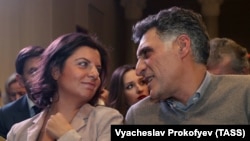 Russia - Film director Tigran Keosayan and his wife Margarita Simonyan attend an event in Moscow, February 12, 2018.