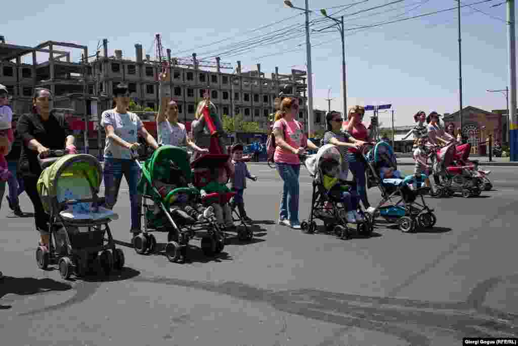 With their strollers and young children, a group of mothers joined protesters on the streets of Yerevan.
