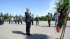 OSCE chairman Didier Burkhalter (center) visits the Armenian Genocide Memorial in Yerevan on June 4. 