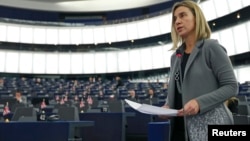ԵՄ բարձր ներկայացուցիչ Ֆեդերիկա Մոգերինին ելույթ է ունենում Եվրախորհրդարանում, արխիվ