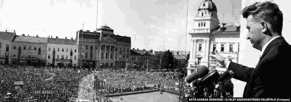 By the 1960s, communist politician Nicolae Ceausescu (pictured during a speech in Arad) ruled the country.