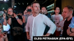 Ուկրաինա - Սվյատոսլավ Վակարչուկը իր «Գոլոս» կուսակցության շտաբում հետևում է էքզիթ փոլի արդյունքներին, Կիև, 21-ը հուլիսի, 2019թ․
