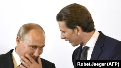 Владимир Путин и Себастьян Курц на переговорах в Вене, 5 июня 2018 года/