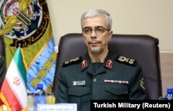 Iranian Military Chief of Staff General Mohammad Baqeri meets with Turkish Chief of Staff General Hulusi Akar (not seen) in Tehran, Iran October 2, 2017.