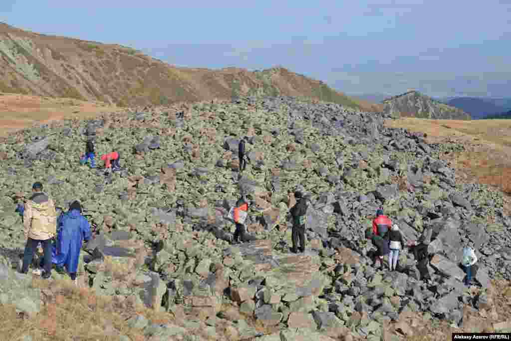 Утро второго дня было солнечным, хотя к полудню снова пошел дождь. Основную работу участники экспедиции осуществили именно в этот день. Студентов и волонтеров привели к одной из групп петроглифов, раздали им треугольники из красного материала и лейкопластыри. Первой задачей было прилепить треугольники к камням с петроглифами. Треугольники быстро закончились, и камни маркировались прилепленными крест-накрест клейкими лентами.