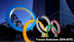 Олимпиада шакектеринин айкели. Жапония Олимпиада комитетинин баш кеңсеси, Токио. 24-март, 2020-жыл. 