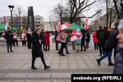 Акцыя беларусаў у Вільні з нагоды прэзыдэнцкіх выбараў у Беларусі. Вільня, 26 студзеня 2025 году