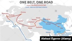 نقشه پروژه بزرگ یک کمربند٬ یک راه که به ابتکار چین طرح شده است 