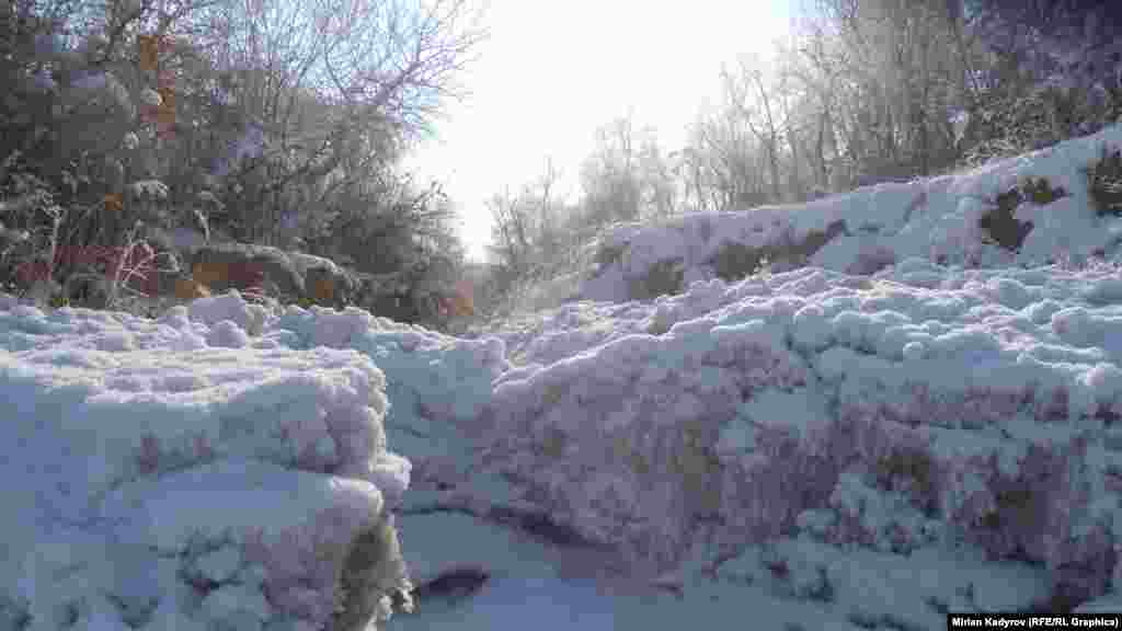 Ак-Тал сайынын Нарын дарыясына куйган жери кууш болгондуктан тоңгон муздун калыңдыгы 2 метрге чейин жетет.