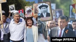 Бывшие президенты Алмазбек Атамбаев (слева) и Сооронбай Жээнбеков на акции „Бессмертный полк“. 2019 год