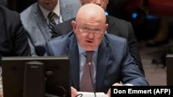 ՄԱԿ-ում ՌԴ դեսպան Վասիլի Նեբենզյան Անվտանգության խորհրդի նիստի ժամանակ, Նյու Յորք, 9-ը ապրիլի, 2018թ․