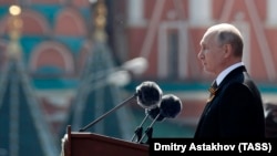 Ռուսաստանի նախագահ Վլադիմիր Պուտինը ելույթ է ունենում Հաղթանակի շքերթի ժամանակ, Մոսկվա, 24-ը հունիսի, 2020թ.