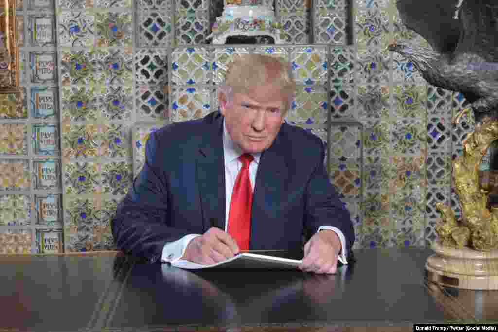 Ант берүүгө бир нече күн калганда Трамп Твиттердеги баракчасында&nbsp;кызматка киришүүгө&nbsp;даярдык көрүп жаткан сүрөтүн жарыялаган. &ldquo;Жуманы чыдамсыздык менен күтүп отурам&rdquo; деп жазган ал.