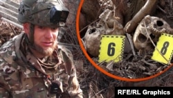 Oleksiy Yukov leads a team of volunteers specializing in the exhumation of bodies from the front lines in Ukraine. (collage)