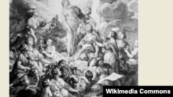 Fransız eksiklopediyasından bir təsvir. Mərkəzdəki fiqur həqiqət, sağdakı iki fiqursa pərdəni çəkərək həqiqətin üzərinə parlaq işıq (Aydınlanmanın mərkəzi simvolu) salan ağıl və fəlsəfədir.