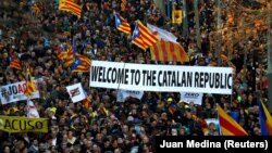Իսպանիա - Կատալոնիայի անկախության կողմնակիցների ցույց Բարսելոնայում, փետրվար, 2019թ. 