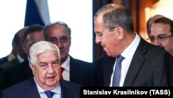 Сирия менен Орусиянын тышкы иштер министрлери Валид ал-Муаллем менен Сергей Лавров. Москва, 30-август, 2018-жыл.